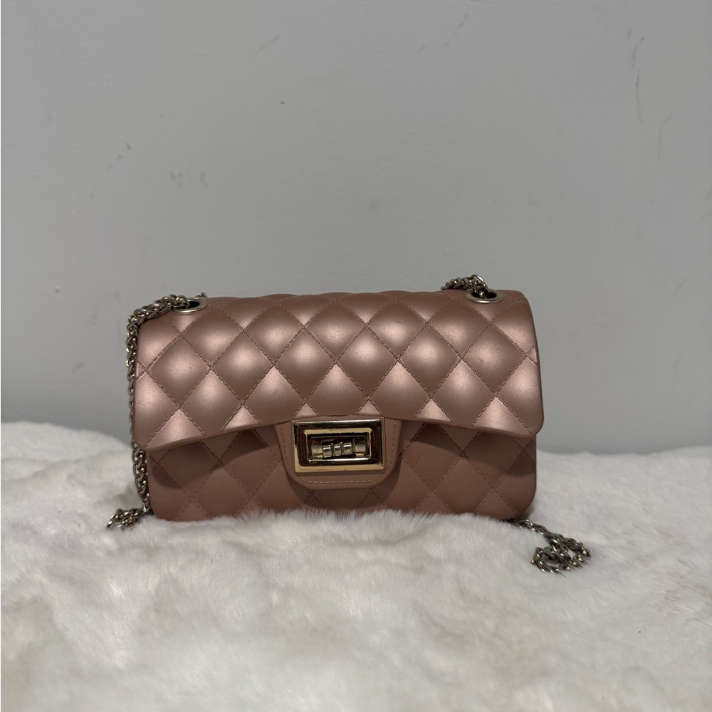 Elegant Quilted Chain Bag - Rose Gold